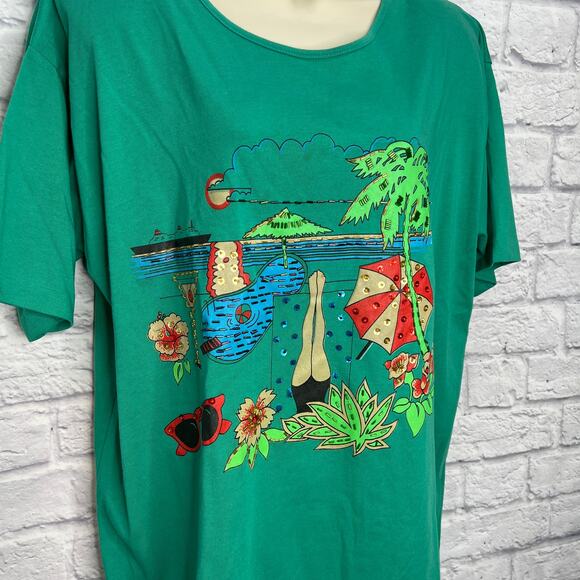 Vintage Kris Michele T-Shirt Beach Sequin Beaded One Size/Large Pool Martini - Picture 2 of 7